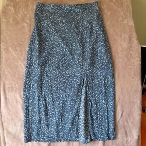 Ivy + Main Blue Floral Ditsy Midi Skirt with Front Slit Size Medium